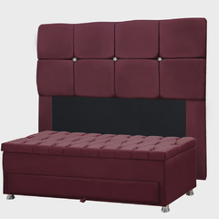 Kit Cabeceira Calçadeira Mila e Munique 160 cm Casal Queen Size Veludo Vinho