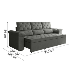 Sofá Retrátil 3 Lugares 2,10m York Suede Cinza - loja online