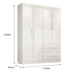 Guarda Roupa Solteiro Tokio 4 Portas 2gav Branco - comprar online