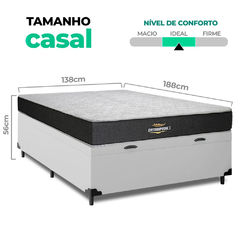 Cama Box Baú Casal + Colchao de Espuma D33 Orthopedic I 138x188x62cm + 2 Travesseiros - Moritania Moveis e Decoracoes