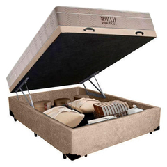 Cama Box Baú Casal Suede + Colchão Casal Molas Ensacadas Airtech Springpocket 69x138x188 Suede Bege - loja online
