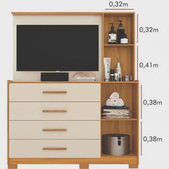 Cômoda com Painel TV 43 4 Gavetas 2 Portas e Espelho Dunas - Moritania Moveis e Decoracoes