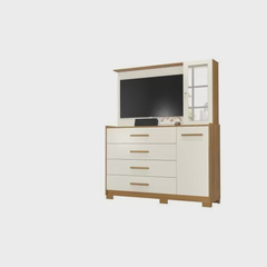 Cômoda com Painel TV 43 4 Gavetas 2 Portas e Espelho Dunas