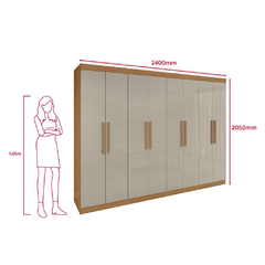Guarda-roupa Casal Easy Slim 8 Portas Com Espelho Amendoa Clean/Off White - comprar online