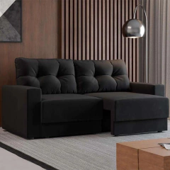 Sofá 2 Lugares Retrátil Lubeck Suede Preto 140cm - Moritania Moveis e Decoracoes