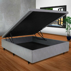Cama Box Baú Casal 138x188x40cm Courino Linho Cinza com Pistão a gás Nakata