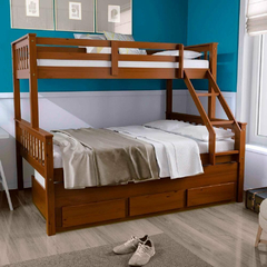 Treliche Com Cama Casal Com Gavetas Madeira Maciça Castanho Claro Mobilistore