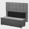 Kit Cabeceira Calçadeira Julia e Munique 160 cm Casal Queen Size Veludo Cinza