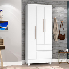 Guarda Roupas Solteiro 3 Portas 2 Gavetas Loreta ja Branco / Branco Lilás Flex - Moritania Moveis e Decoracoes