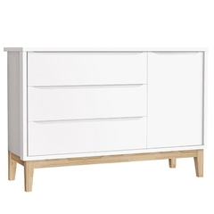 Cômoda com Porta e Guarda Roupa Infantil 2 Portas New Classic Branco com Pés Madeira Natural - Moritania Moveis e Decoracoes