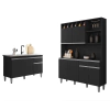 Balcão de Pia Tatiane 120 cm e Armário Cozinha Kit Alice Preto Fosco