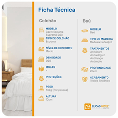 Cama Box com Baú Solteiro Preta + Colchão de Espuma D20 - Supreme 78x188x47cm - Moritania Moveis e Decoracoes