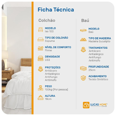 Imagem do Cama Box Baú Solteiro Branca + Colchão Ortopédico D33 - Iso 100 78x188x60cm
