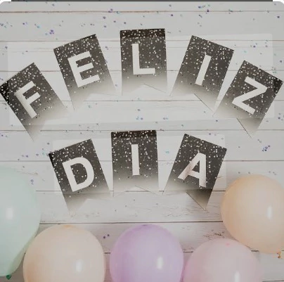 BANDERIN FELIZ DIA CONFETTI FONDO NEGRO - comprar online