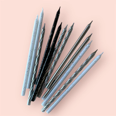 SET VELAS X 12 U - BLANCO, NEGRO Y PLATA - comprar online