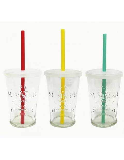 Vaso Vidrio labrado con tapa y sorbete c/u - comprar online