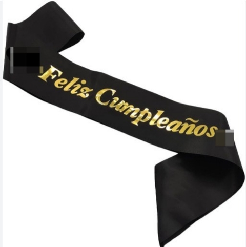 BANDA RASO 80CM "FELIZ CUMPLEAÑOS" NEGRA - comprar online
