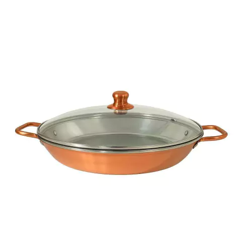 Paella em Cobre Puro 34cm de Diâmetro Revestida em Alumínio