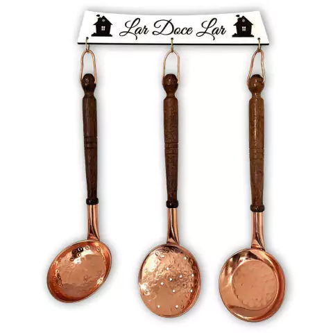 Trio Colher Concha e Escumadeira em Cobre Puro Decorativo - comprar online