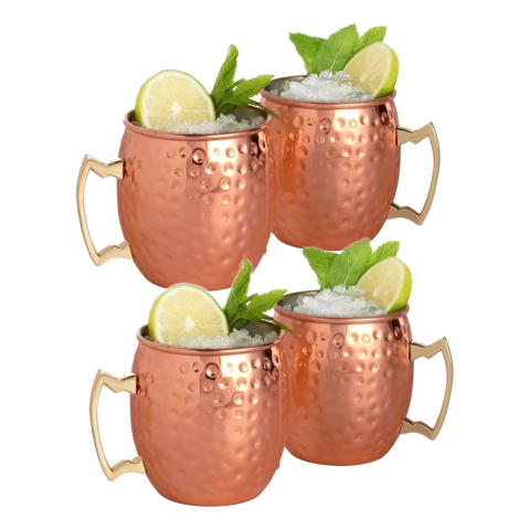 Kit 4 Canecas Moscow Mule Em Cobre Puro Martelada 500 Ml - comprar online