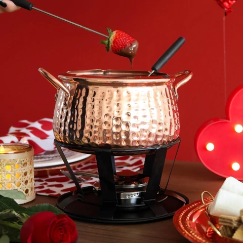 Kit Fondue de Cobre Puro 2 Litros 6 Pessoas Aparelho Completo + 6 Garfos - comprar online