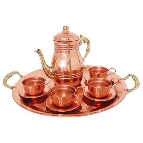 Jogo 6 Xícaras Café/ Chá em Cobre 80ml + Bandeja + Bule - comprar online