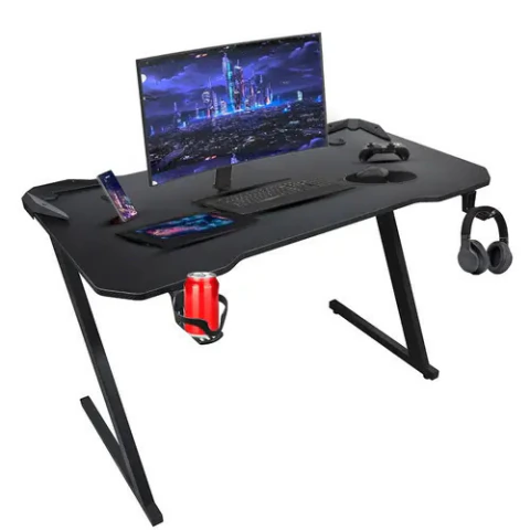 Escritorio Gamer Fibra De Carbono 110X60X74 Tablero 15 Mm Patas Acero Con Posavasos Y Gancho Para Auricular -Gadnic (Gamer085) # 6 CUOTAS SIN INTERES #