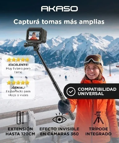 Palo de Selfie Akaso Extensible Hasta 120 cm Trípode Compatibilidad Universal