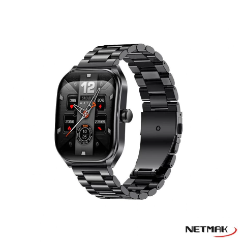 Smartwatch Curvo Netmak NM-DYNAMIC Full Touch Bluetooth Malla metálica + adicional de silicona – Negro - comprar online