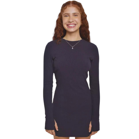 Vestido Canelado M/L Preto e Cinza Fashion Girl 2636