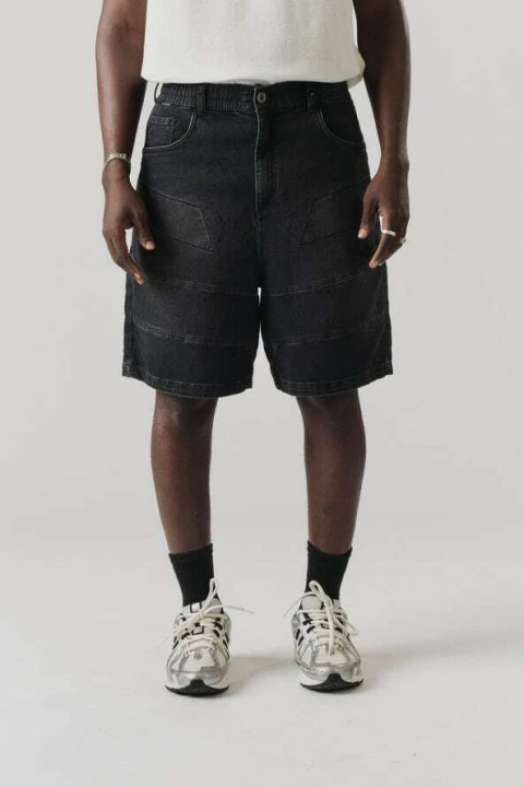 THESAINT DENIM SHORTS OVERSIZED JOGGER STRIPE BLACK