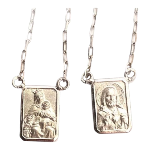 Escapulário Ouro Branco 18k pequeno Dupla Face - comprar online