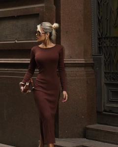 Vestido Midi Canelado Costas Nua na internet