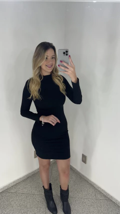 Vestido Tubinho Preto Manga Longa