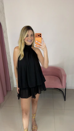 Macaquinho Feminino em Microtule com Gola Alta e Costas Abertas - comprar online