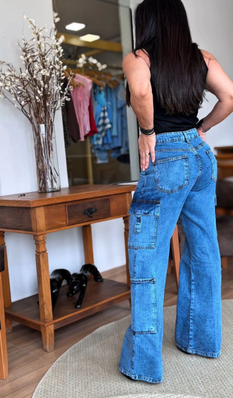 Calça cargo jeans