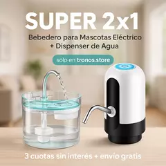 SUPER 2x1 BEBEDERO PARA MASCOTAS ELÉCTRICO + DISPENSER DE AGUA