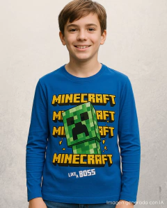 Remera MINECRAFT LUMINOSA azul - Meteorito Kids
