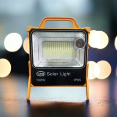 Reflector SOLAR 100W portátil con función de linterna, baliza y cargador USB de celulares - tienda online