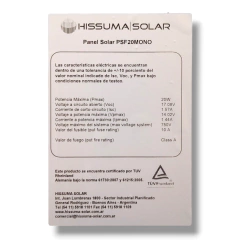 Panel solar monocristalino 20W 12V HISSUMA