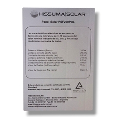 Imagen de Panel solar policristalino 200W 24V HISSUMA