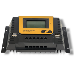 Regulador de carga solar PWM de 12/24/36/48V y 30A con pantalla y 4 salidas USB.