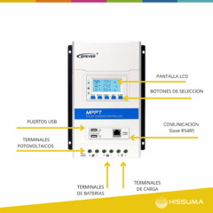 Regulador de Carga 12/24V 30A MPPT EPEVER TRIRON 3210N con 2 USB - HISSUMA