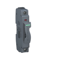 Portafusible SUNTREE para riel DIN SRD-50H, diseñado para sistemas de energía solar, soporta hasta 50A y 1500V CC, sin fusible incluido.