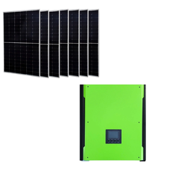 Grupo electrógeno solar HISSUMA de 3,0kW con paneles solares y controlador de carga verde.