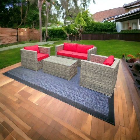 Juego de jardín de rattan sintetico 4 piezas con almohadones y mesa