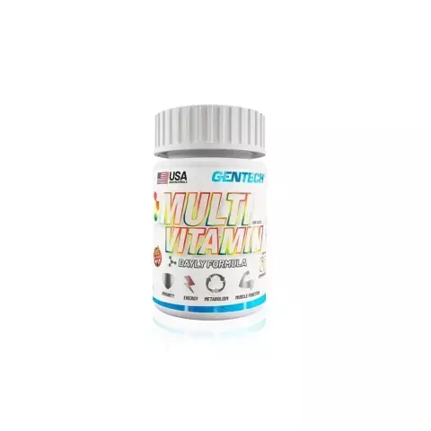 Envase de cápsulas de Multi Vitamin GENTECH, un suplemento vitamínico diario.