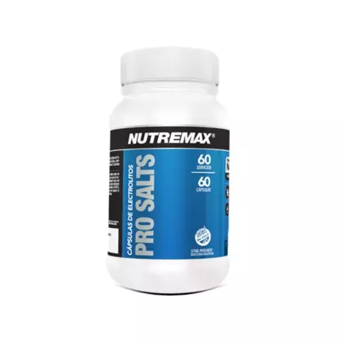 Frasco de cápsulas Pro Salts de Nutremax, contiene 60 cápsulas de electrolitos.