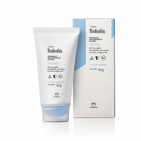 DESODORANTE ANTITRANSPIRANTE INVISIVEL EM CREME TODODIA LEITE DE ALGODAO NATURA 80G