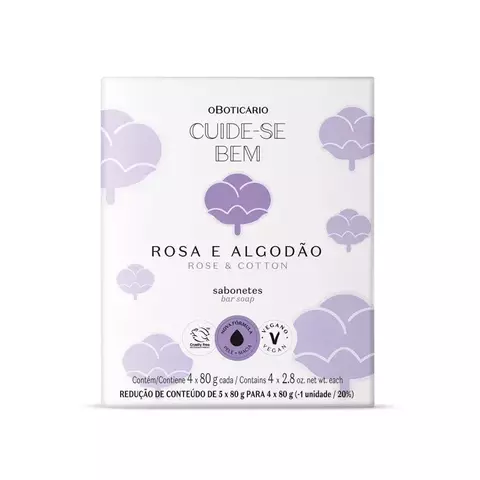 SABONETES ROSA E ALGODAO CUIDE-SE BEM O BOTICARIO 4X80G CADA